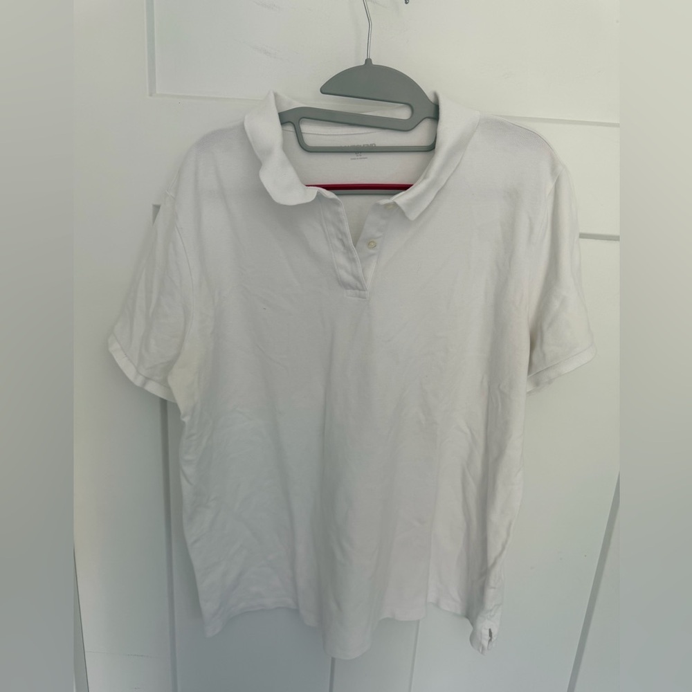 Lands End White Polo Shirt Womens Large Cotton Stretch Short Sleeve